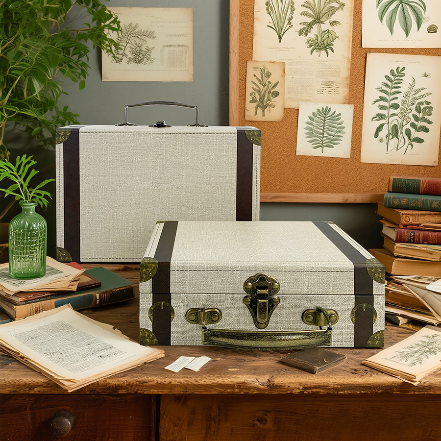 2 Peças de Caixas de Armazenam - Retro Vintage Trunk Suitcase avaliação e preço